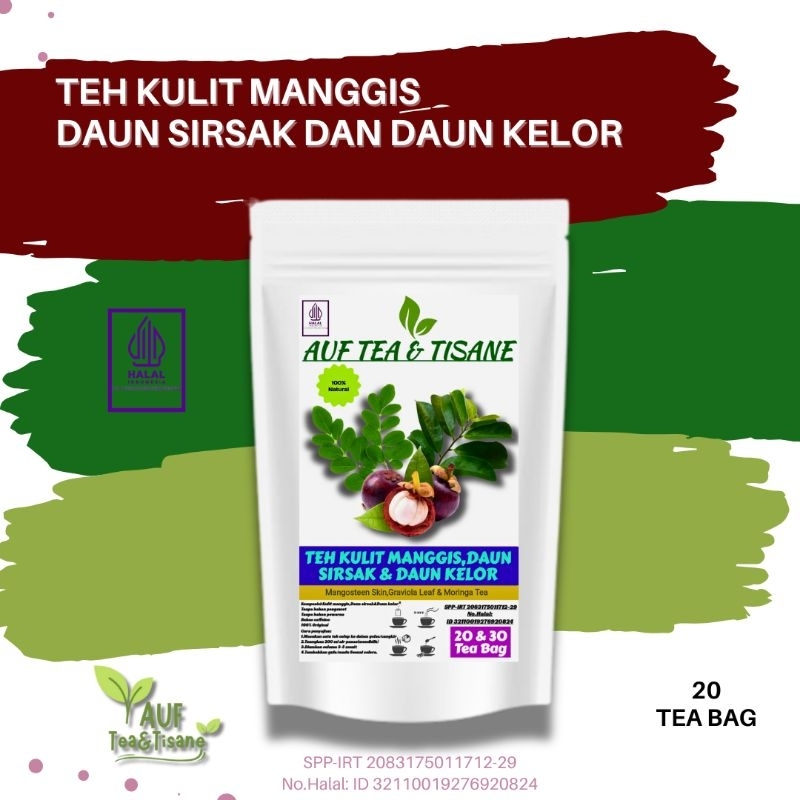 

AUF Tea & Tisane Teh Kulit Manggis Daun Sirsak Plus Daun Kelor,Isi 20 Tea Bag(Teh Celup)