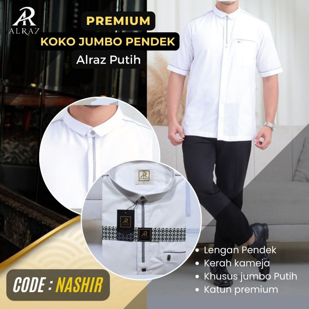 ALRAZ Koko  jumbo pendek + Putih  Premium Nashir 876