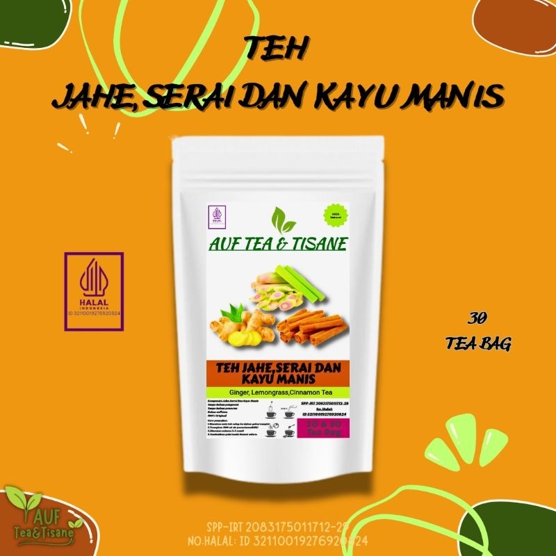 

Teh Jahe,Serai Dan Kayu Manis/Ginger,Lemongrass & Cinnamon Tea.Isi 30 Tea bag(Teh Celup)'AUF TEA & TISANE'