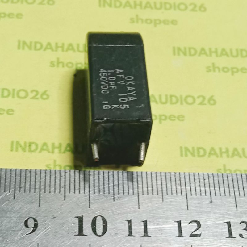 OKAYA AFV 105 1.0uf K 450VDC 10mm 105 450v kaki tembaga 1uf mkm kapasitor 105k mkp mkt 1000nf  hitam