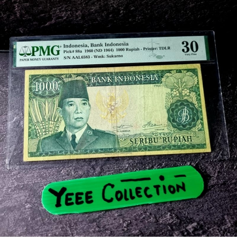 Uang Kertas Kuno Sukarno 1000 Rupiah Tahun 1960 PMG 30 TDLR - AAL 6583