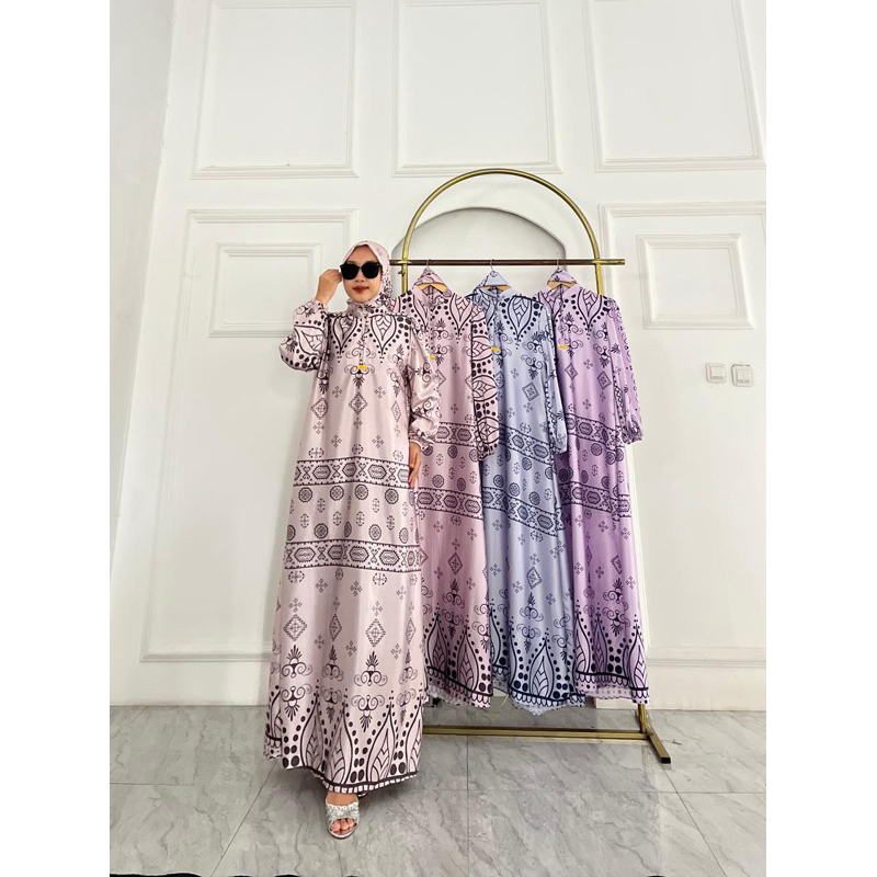 Gamis Armany brown digital motif BULAT MAYUNG set hijab