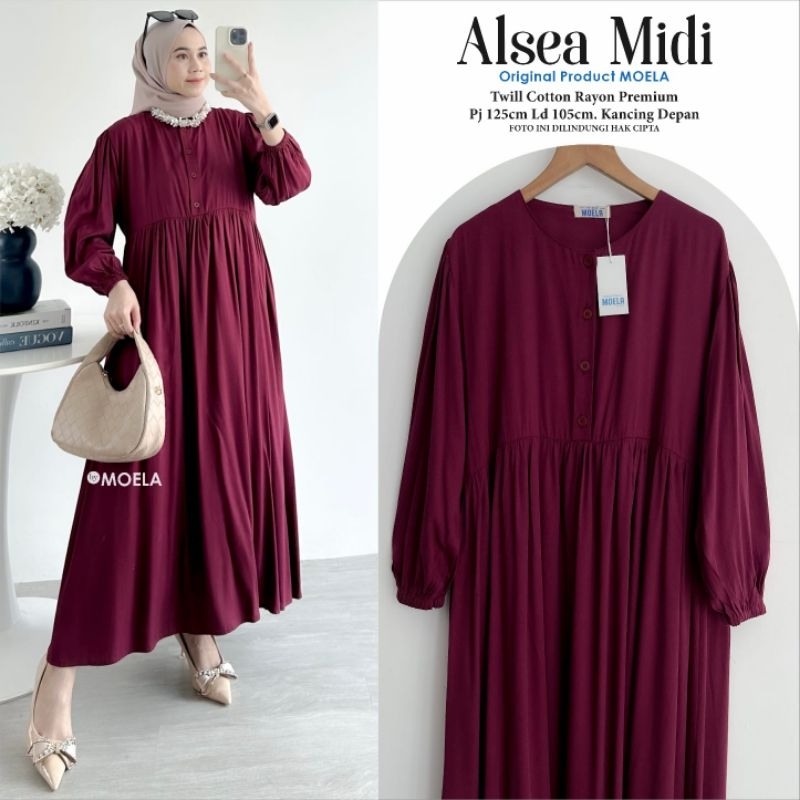 Gamis Midi Dress Busui Polos Katun Rayon Airflow Linen Original Moela & Moca [Menda Alsea Malis]