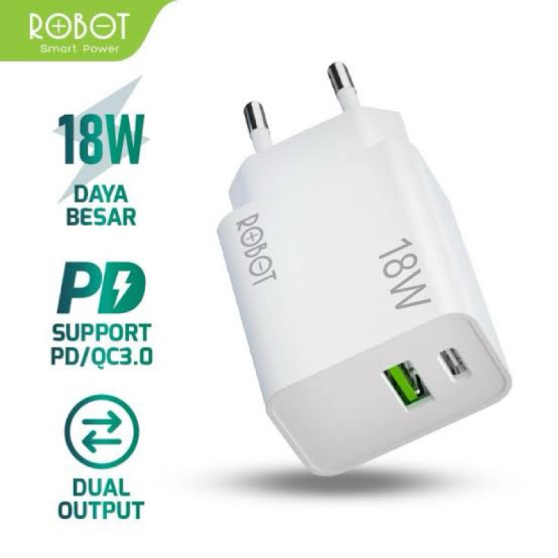 ROBOT Power Charger/ Adapter Phone Fast Charger 18Watt, RT-F1/F2/F3 Dual Output/Input