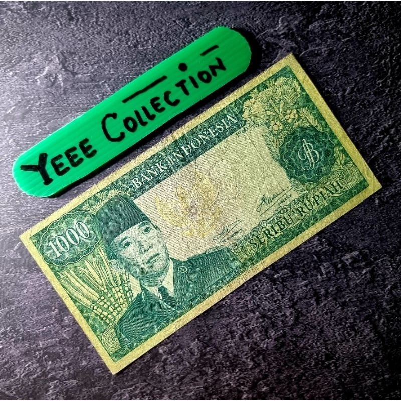 Uang Kertas Kuno Sukarno 1000 Rupiah Tahun 1960 Wmk Banteng - AFA 095103