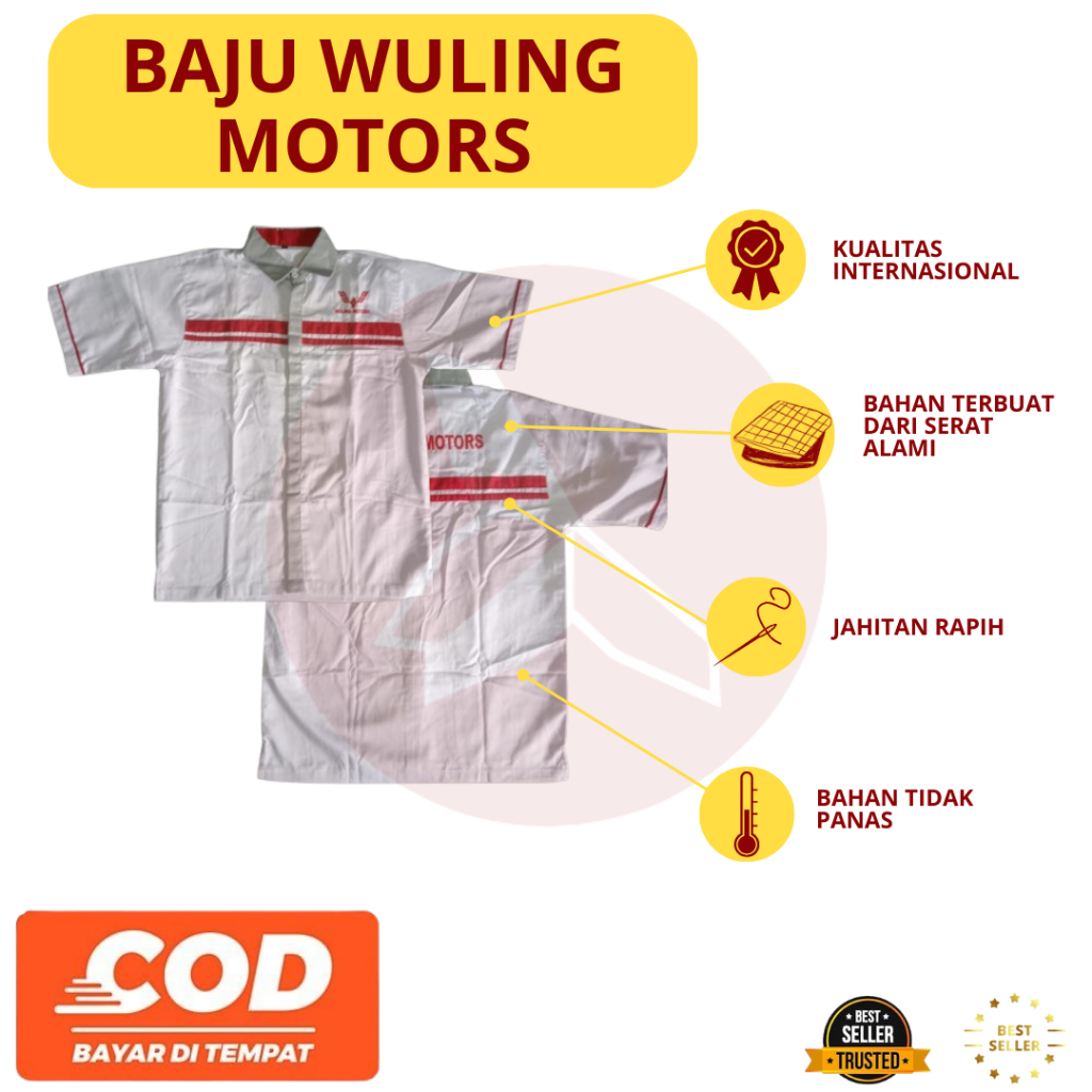 Seragam Wuling | Baju Mekanik Wuling | Baju Putih Wuling | Kemeja Putih Wuling | Baju Mekanik Wuling