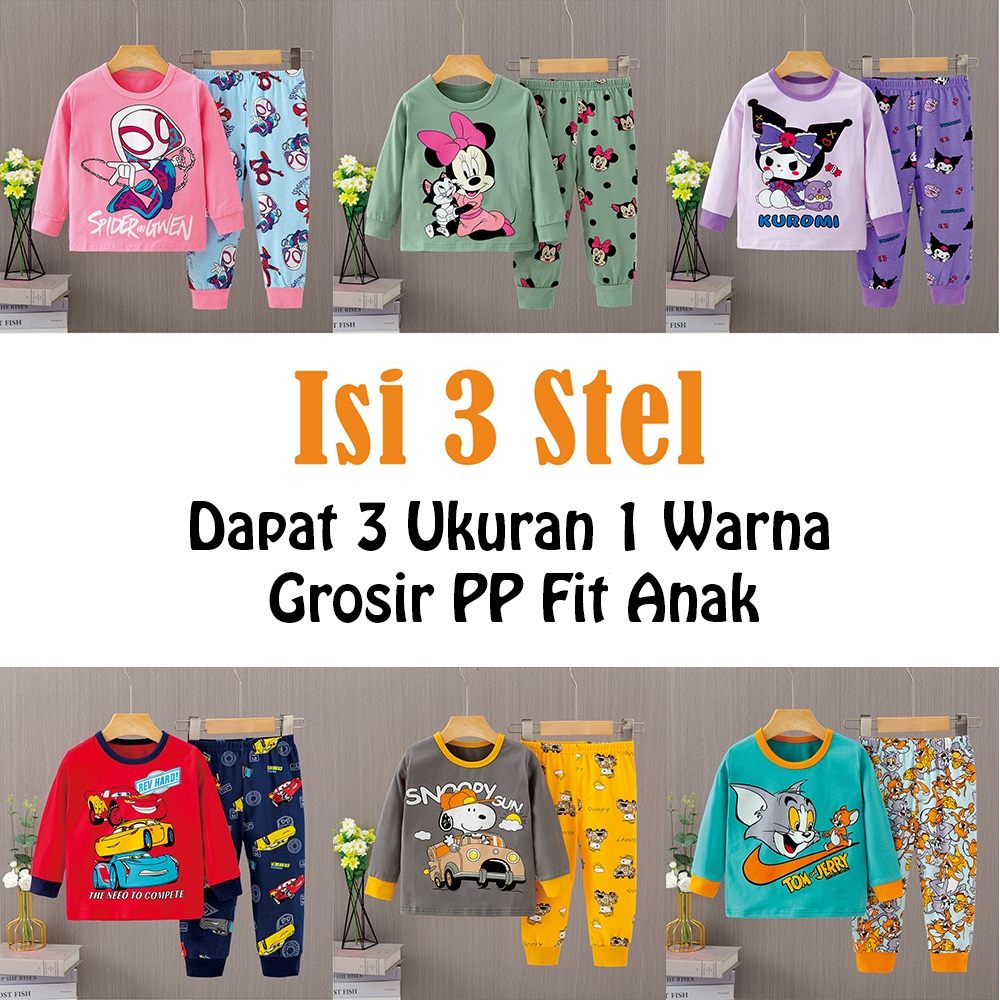 Isi 3 Stel - Setelan PP Fit Lengan Panjang Celana Panjang (Ada Karet) / Khusus Grosir Baju Tidur Ana