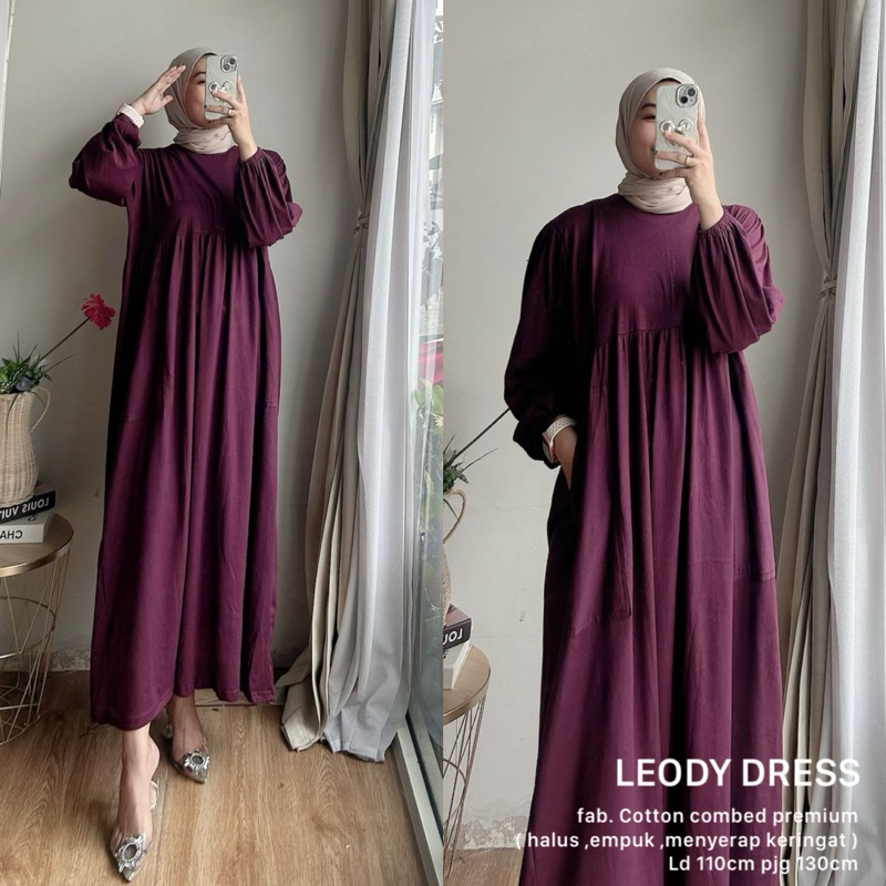Leody dress pocket lengan poff