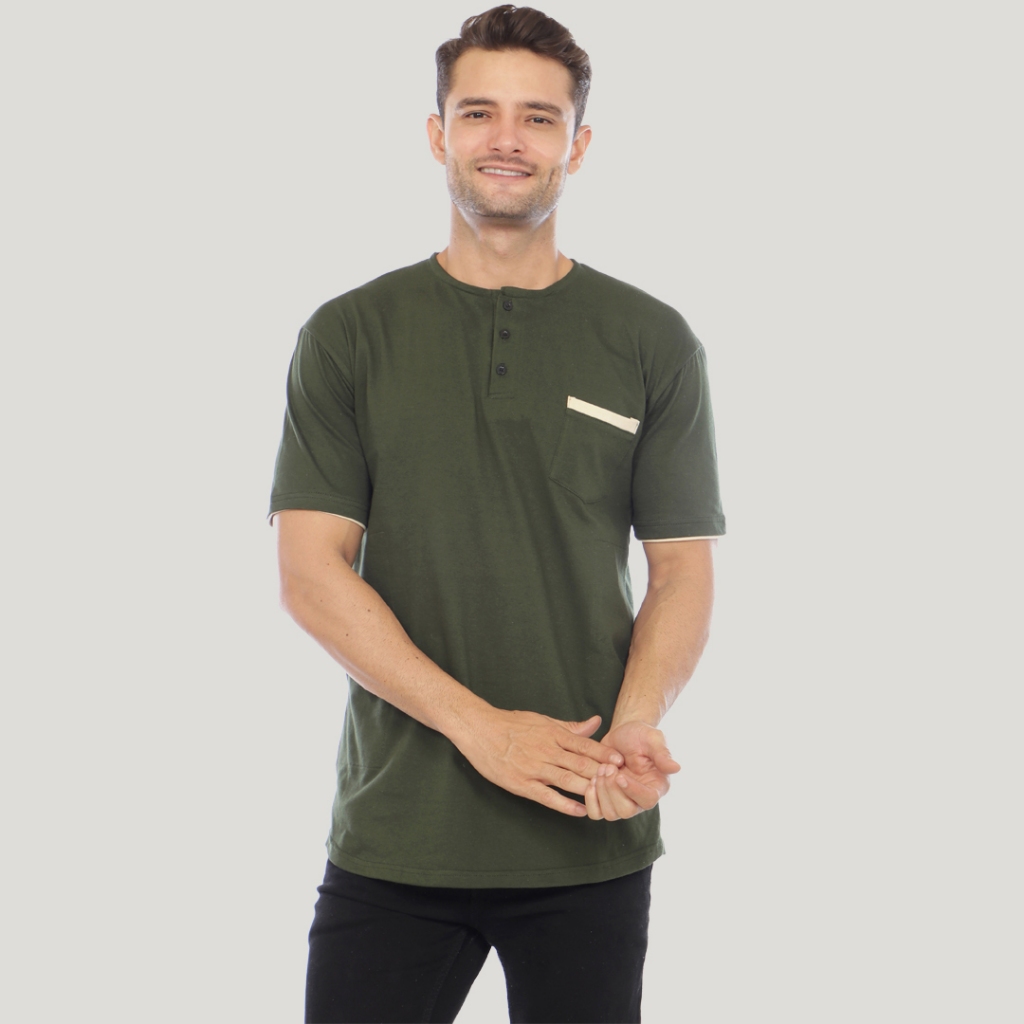 Baju Koko Kurta Kaos Pria Lengan Pendek Bahan Katun Adem dan Tebal Atasan Muslim Gamis Pria - AHSAN