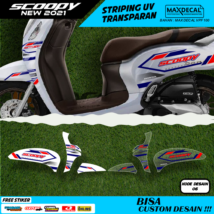 STIKER STRIPING TRANSPARAN HONDA SCOOPY NEW 2021 FACELIFT LIS STICKER UV SEMI FULL VARIASI DESAIN RA