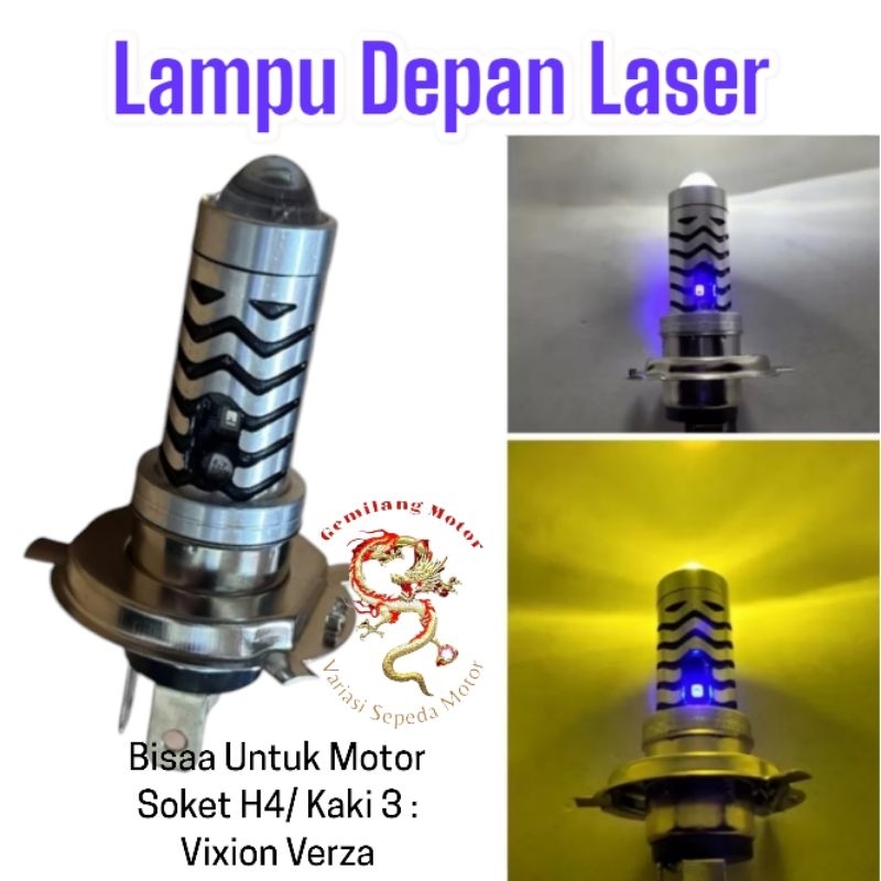 LAMPU DEPAN H4 KAKI 3 VIXION LAMPU LED UTAMA MOTOR MOBIL H4 LASER D22 2 WARNA PUTIH KUNING