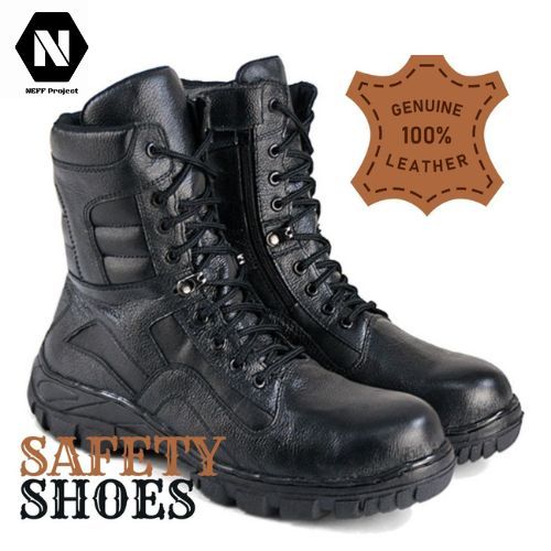 NEFF | Sepatu Safety Pria | Sepatu Boots Pria | Sepatu Tracking Pria Kulit Hitam [BSC 220]