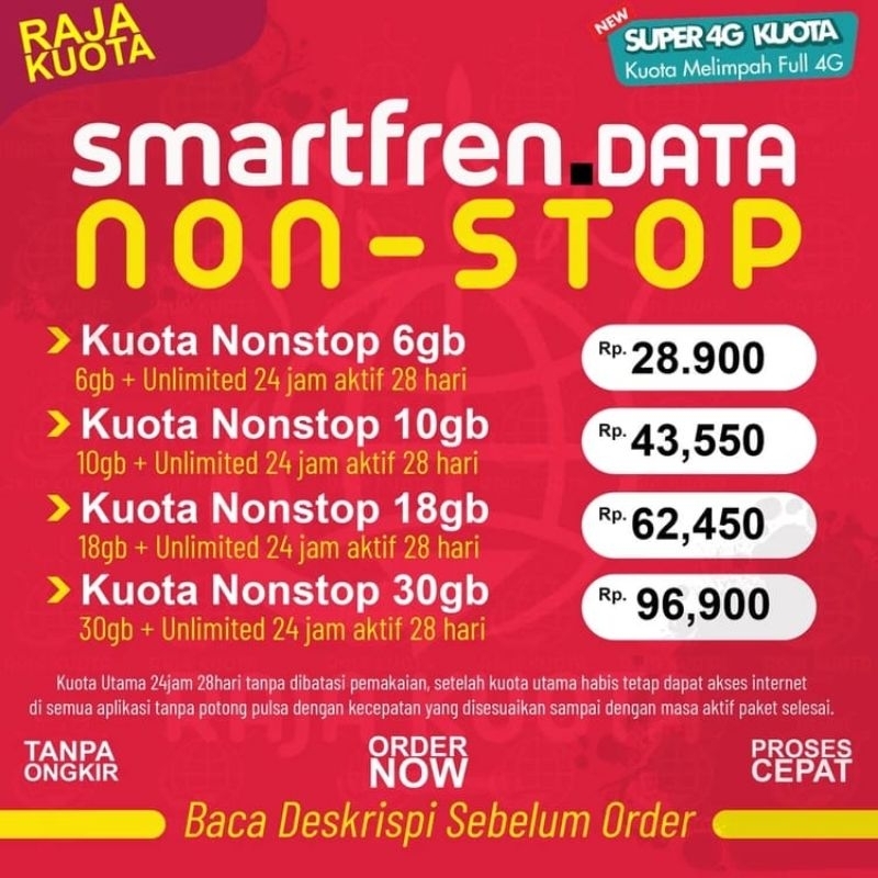Kuota Data Smartfren NONSTOP UNLIMITED 6GB 10GB 18GB 30GB