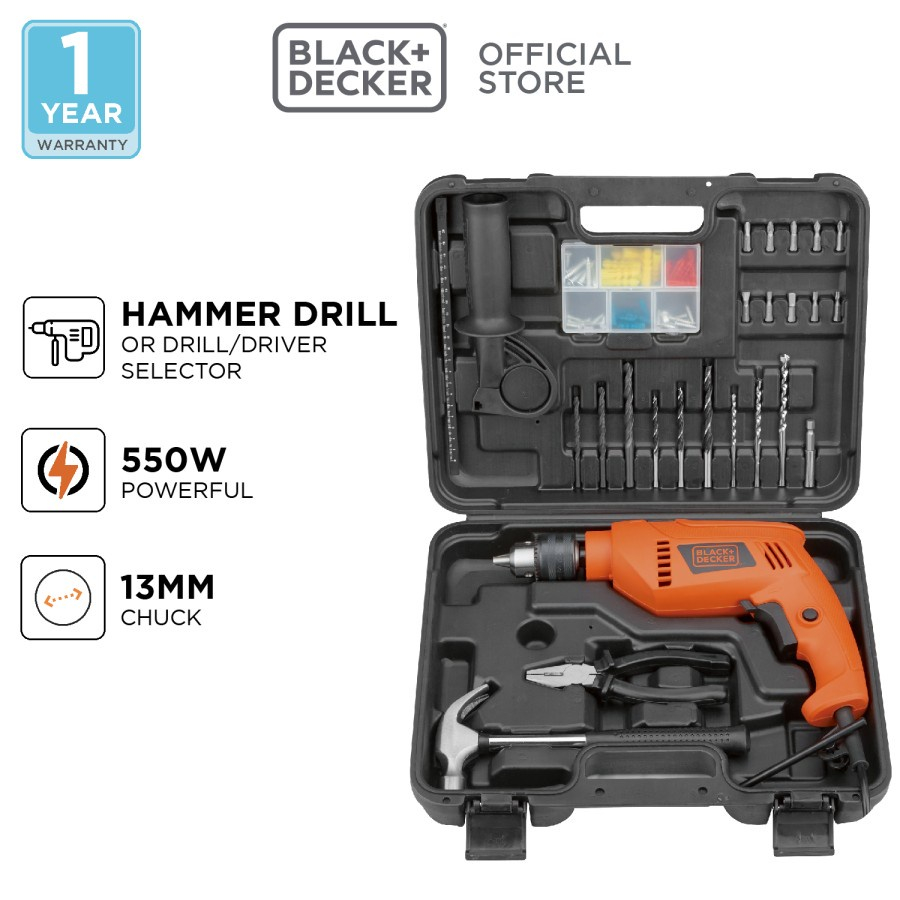 Mesin Bor listrik Set 13mm Black decker ( HD555KOPR ) set hammer drill