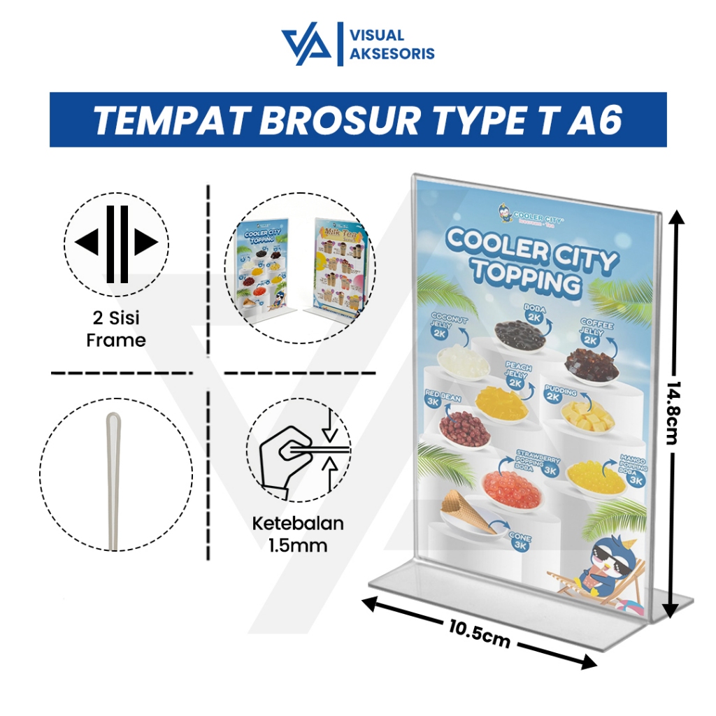 

Tempat Brosur Akrilik A6 Tebal 1,5mm | Tent Card Akrilik Display Meja | Standing Display Brosur