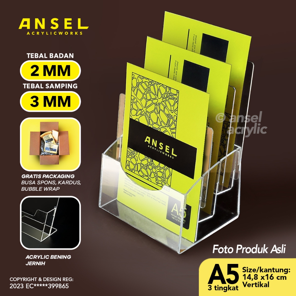 

ANSEL Rak Tempat Brosur Akrilik Tingkat / Acrylic Flyer - A5 Ver - Tipe E 3 Susun
