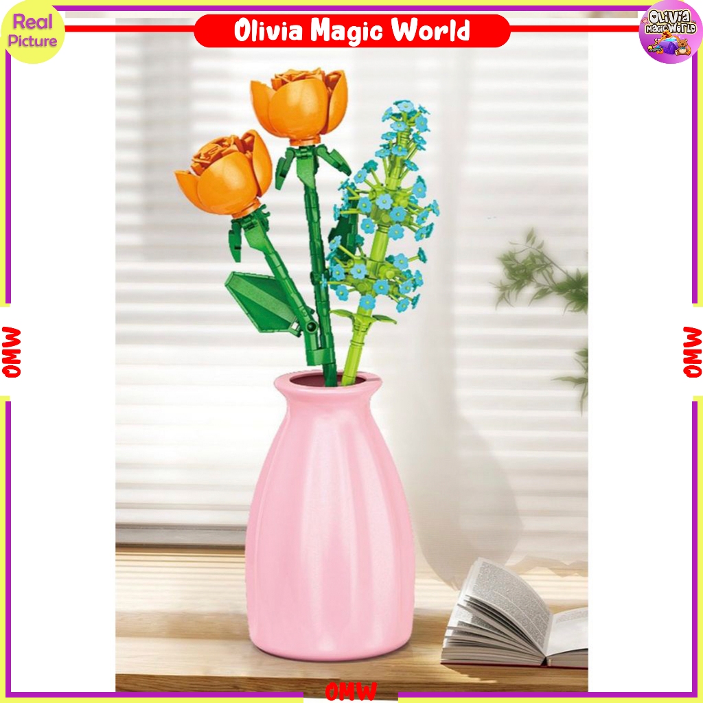 Mainan Bricks Flower Bucket Nano Block Florist Bunga Toys Untuk Hadiah Plant Collection