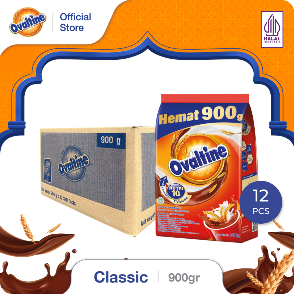 

[Karton] Ovaltine Classic Susu Bubuk Coklat 900g - 12pcs