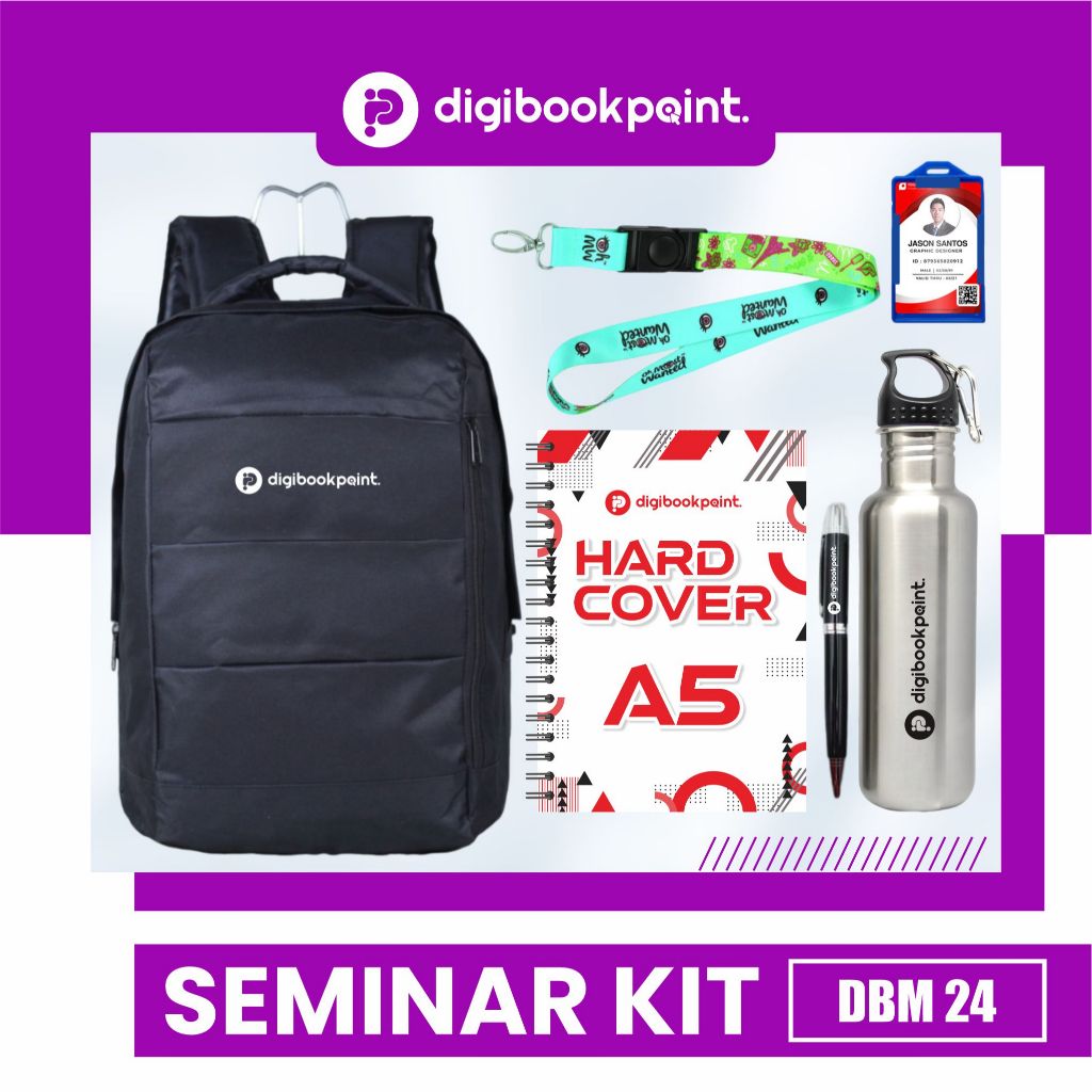 

Paket Seminar Kit Custom isi 5 - Backpack D300 , Tumbler Stainless, Notebook Hardcover A5 , Pulpen Besi Grafir, Lanyard Printing - DBM 24