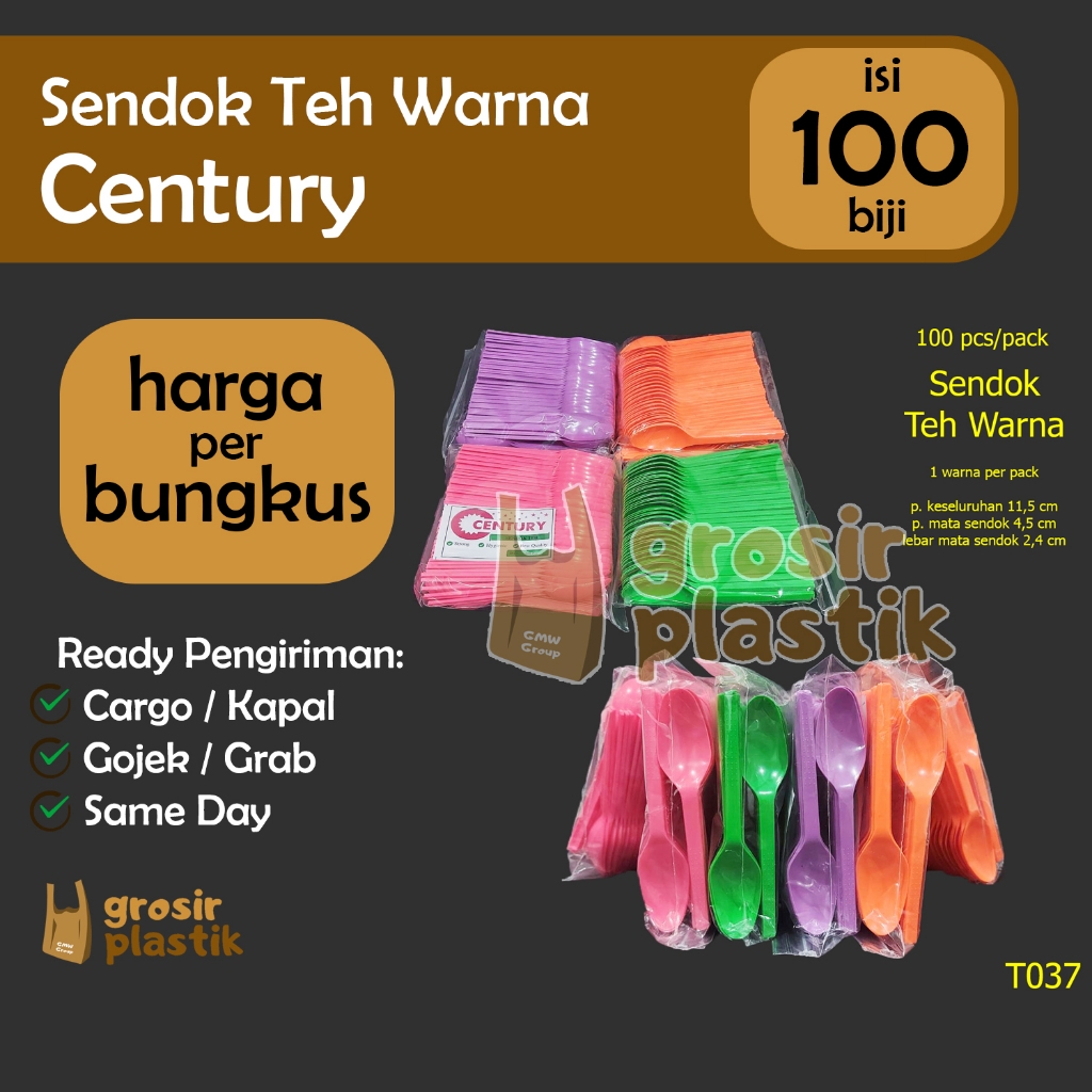 T037 Sendok Plastik Kecil Warna Century isi 100 pcs Teh Kopi Es Krim - Grosir Plastik