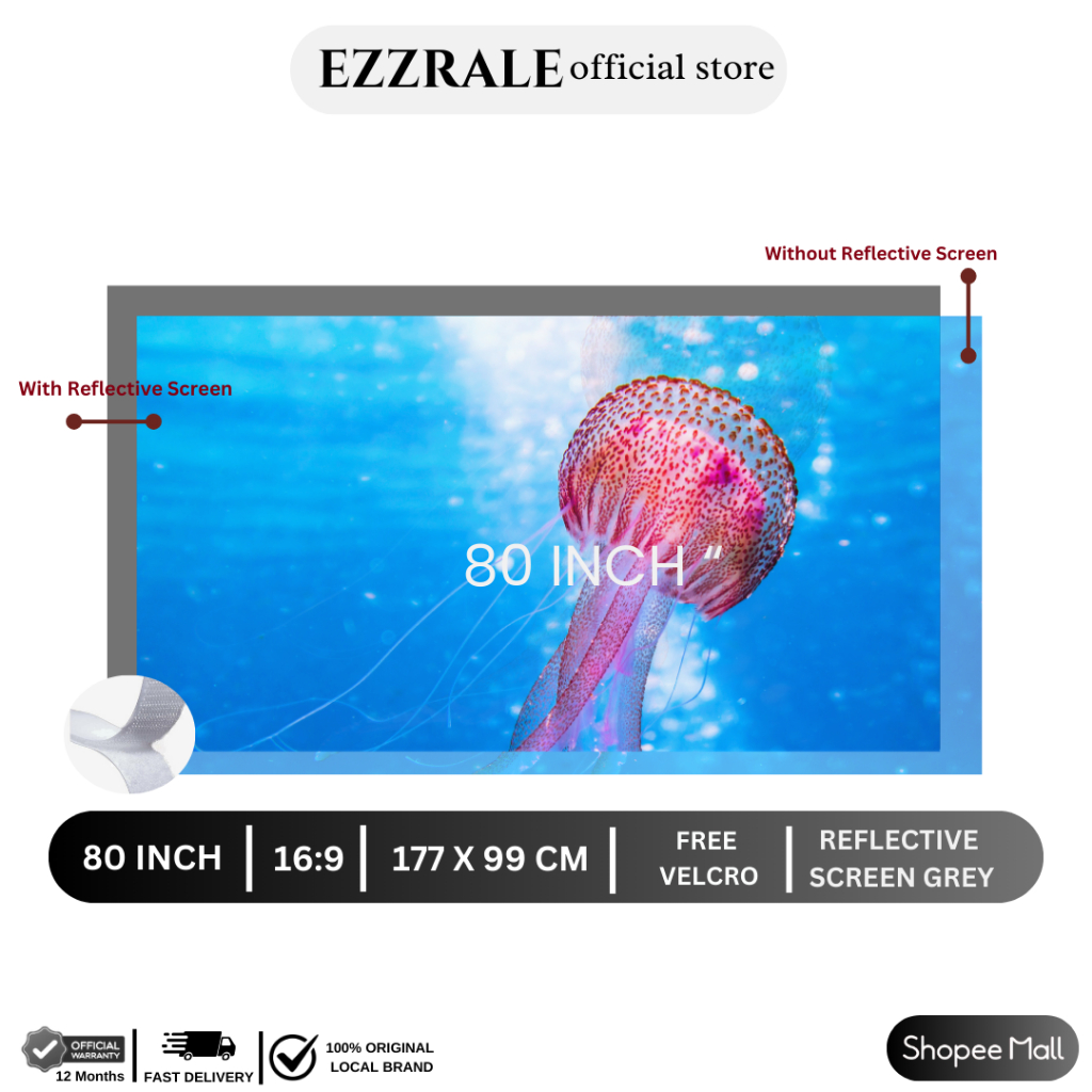 Ezzrale Layar Proyektor reflective screen 80 Inch | 100 Inch | 120 Inch