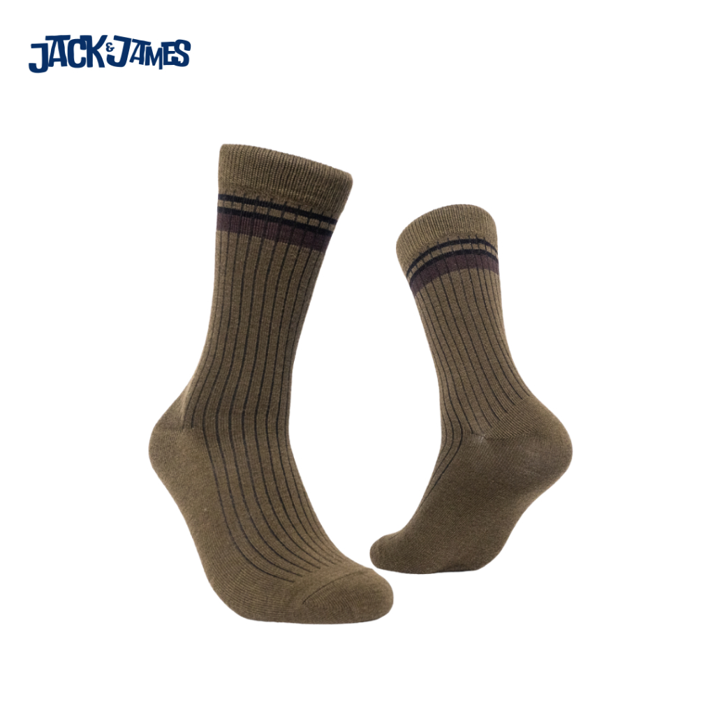 JACK & JAMES Kaos Kaki Crew Harajuku Retro Striped Hijau Army