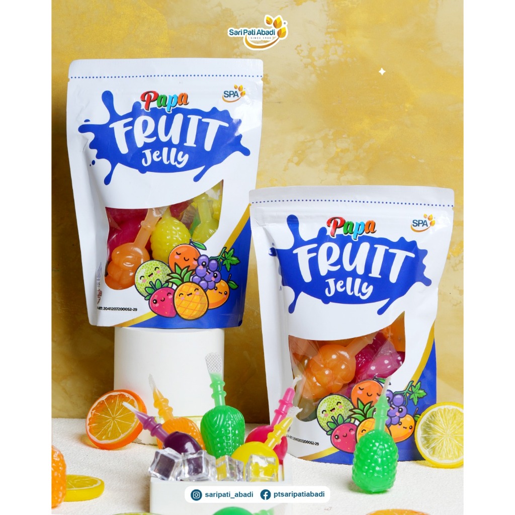 

Papa Fruit Jelly/SariPati Abadi Jeli Buah/ Agar buah/Loly Buah/Fruit Loly/Cemilan Sehat