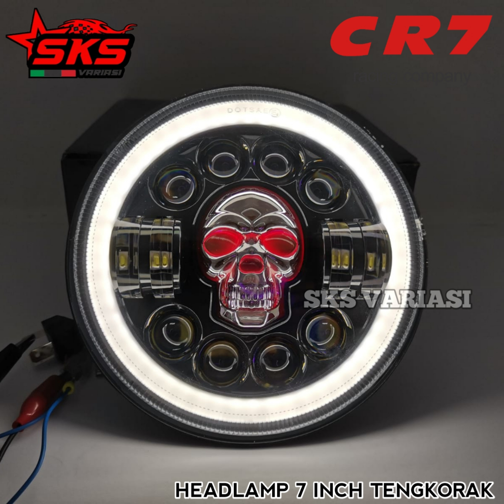 Lampu Tembak Tengkorak 7 Inch LED Bulat Headlamp Lampu Tembak Tengkorak 12 LED CR7 Mobil Motor
