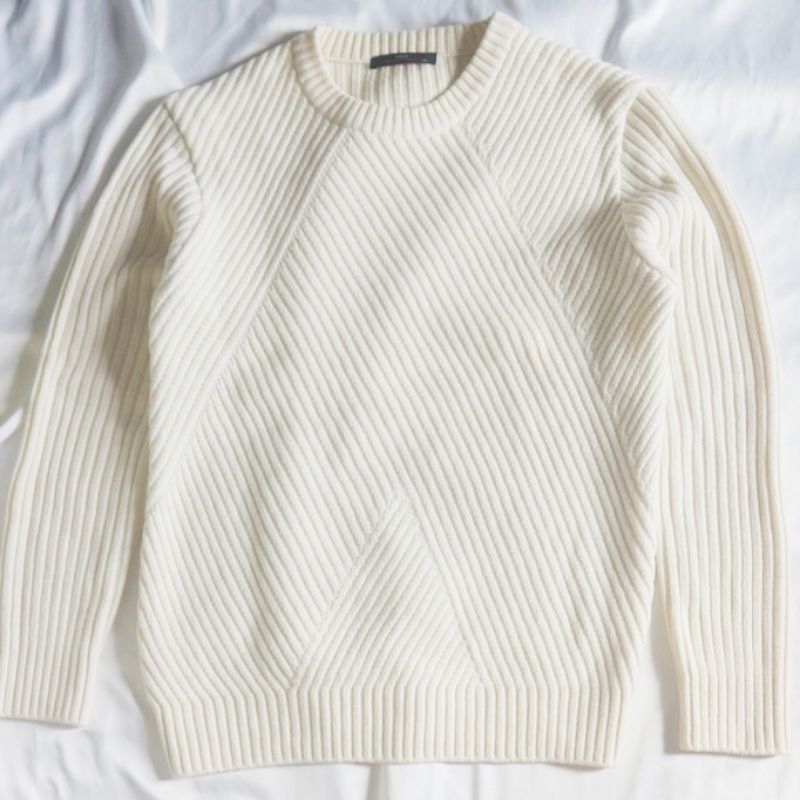 SIEG FAHRENHEIT Textured Lidi Waffle Knit Cream Knitwear Sweater Sweatshirt Crewneck Rajut Wool Jake