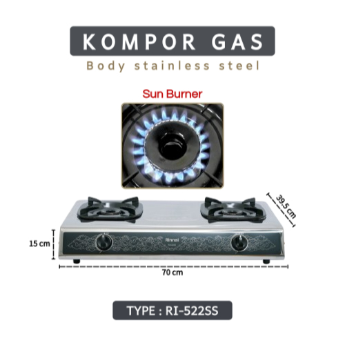JPM X RINNAI RI522SS - Rinnai Kompor Gas Rinnai 2 Tungku Stainless Motif Batik  / Original Rinnai