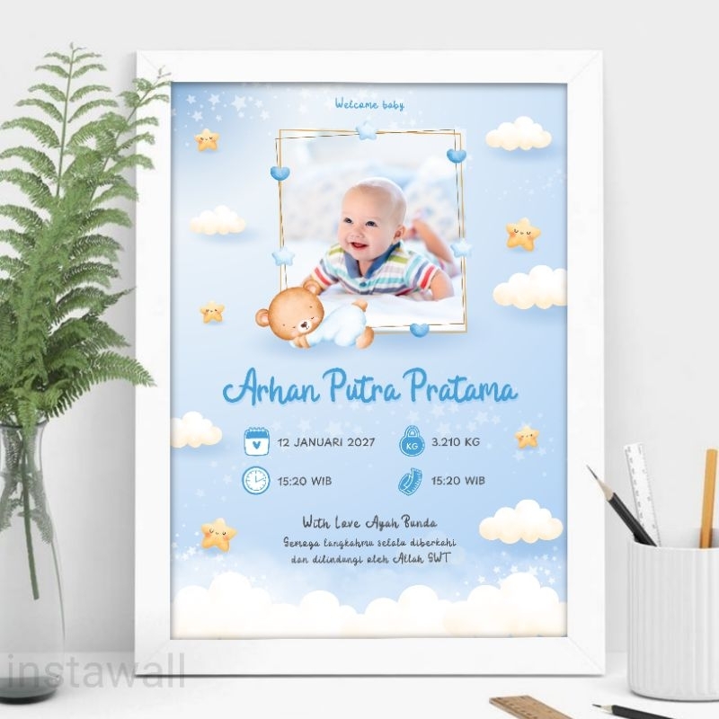 Cetak foto Biodata bayi + bingkai Foto bayi newborn minimalis Cetak foto kolase Biodata kelahiran ba