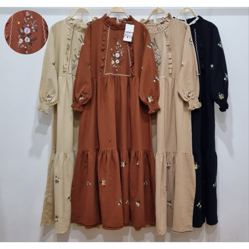 gamis katun linen bordir zr