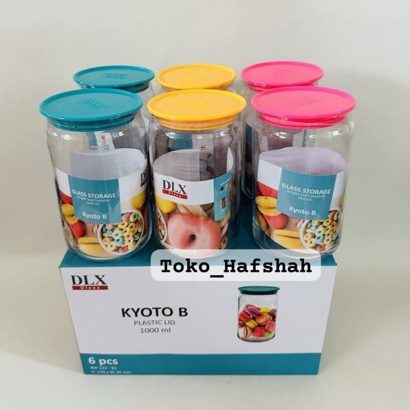 Toples kaca kyoto B kedap udara set (6 pcs) ukuran 1000 ML Tople Kue Lebaran BATAM