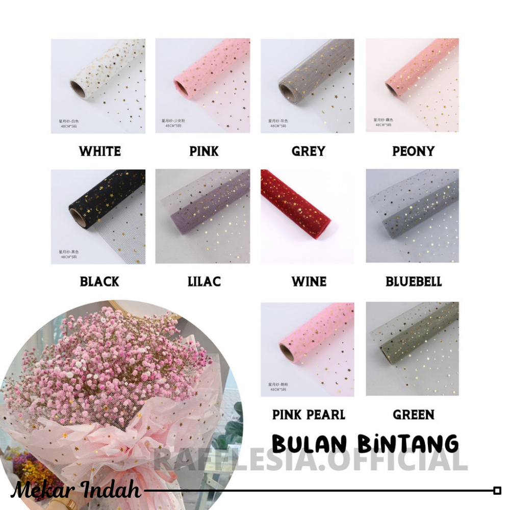 

Flower Wrapping Paper Motif Bulan Bintang / Mesh Roll / Kertas Buket Bunga Florist Motif Space