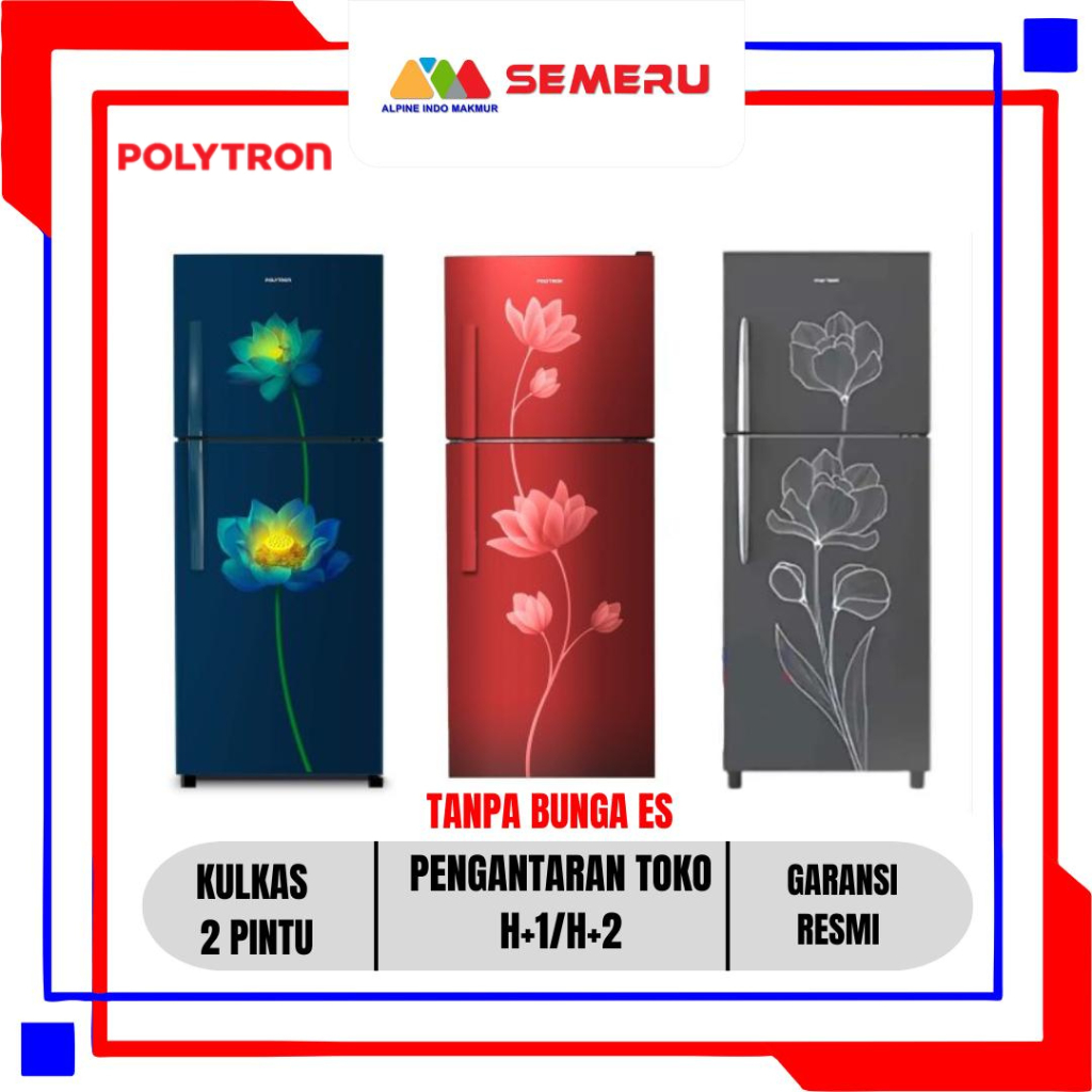 POLYTRON KULKAS 2 PINTU HANDEL SERI PRB DAYA 100 WATT TIPE 210 LITER PRB-219 R / PRB-219 B / PRB-217