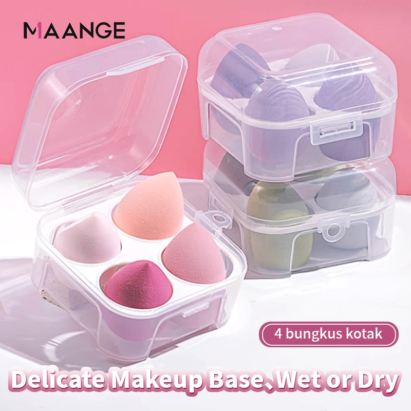 [ISI 4 PCS]MAANGE Beauty Blender Egg Sponge Make Up Kering Dan Basah Spons Blender Foundation Applic