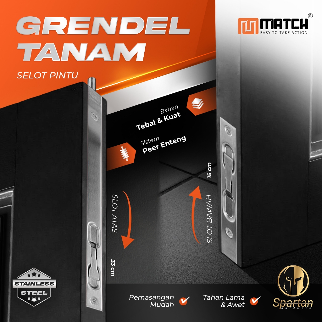 Grendel Tanam Stainless Slot Selot Pintu 6x12 Inch Kupu Tarung 451 Prospero