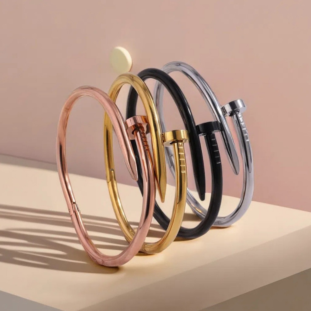 Gelang Paku Titanium Gold Silver Hitam Basic Cut Korean Style Unisex