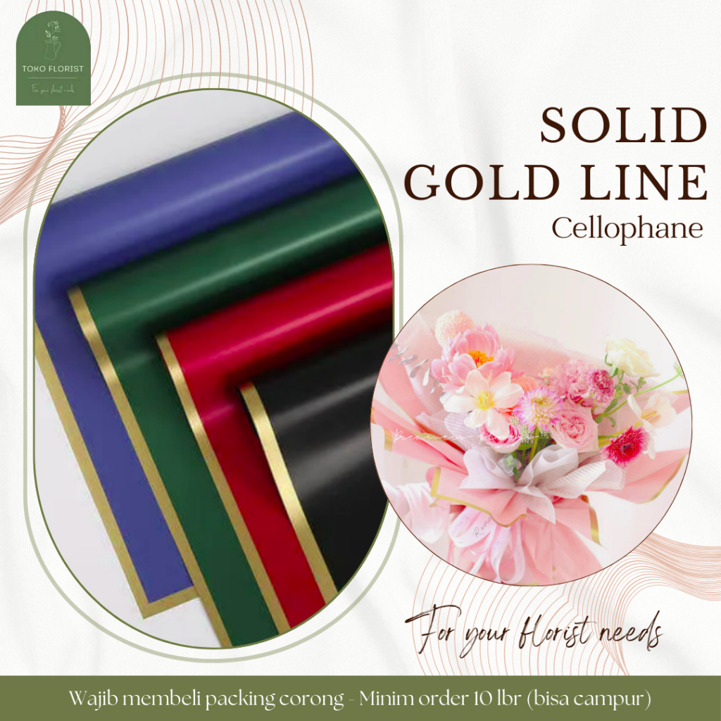 

Kertas Buket Bunga Cellophane SOLID GOLD LINE | ECER-5PC / GROSIR
