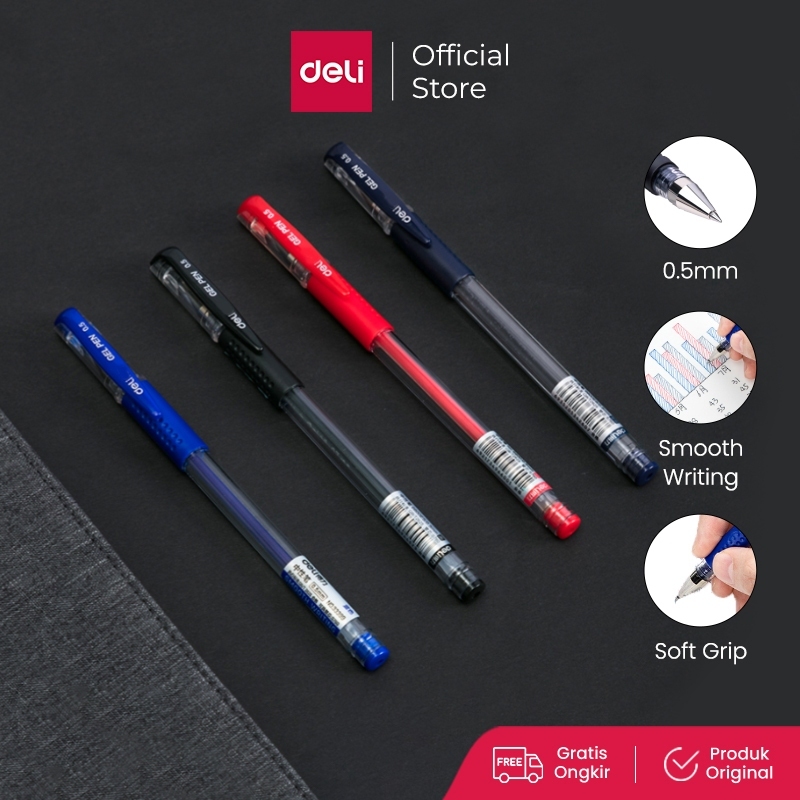 

Deli Gel Pen Pulpen 0.5mm Ujung Tumpul Tinta Hitam/Biru/Merah Lembut dan Nyaman Dipakai 6600ES