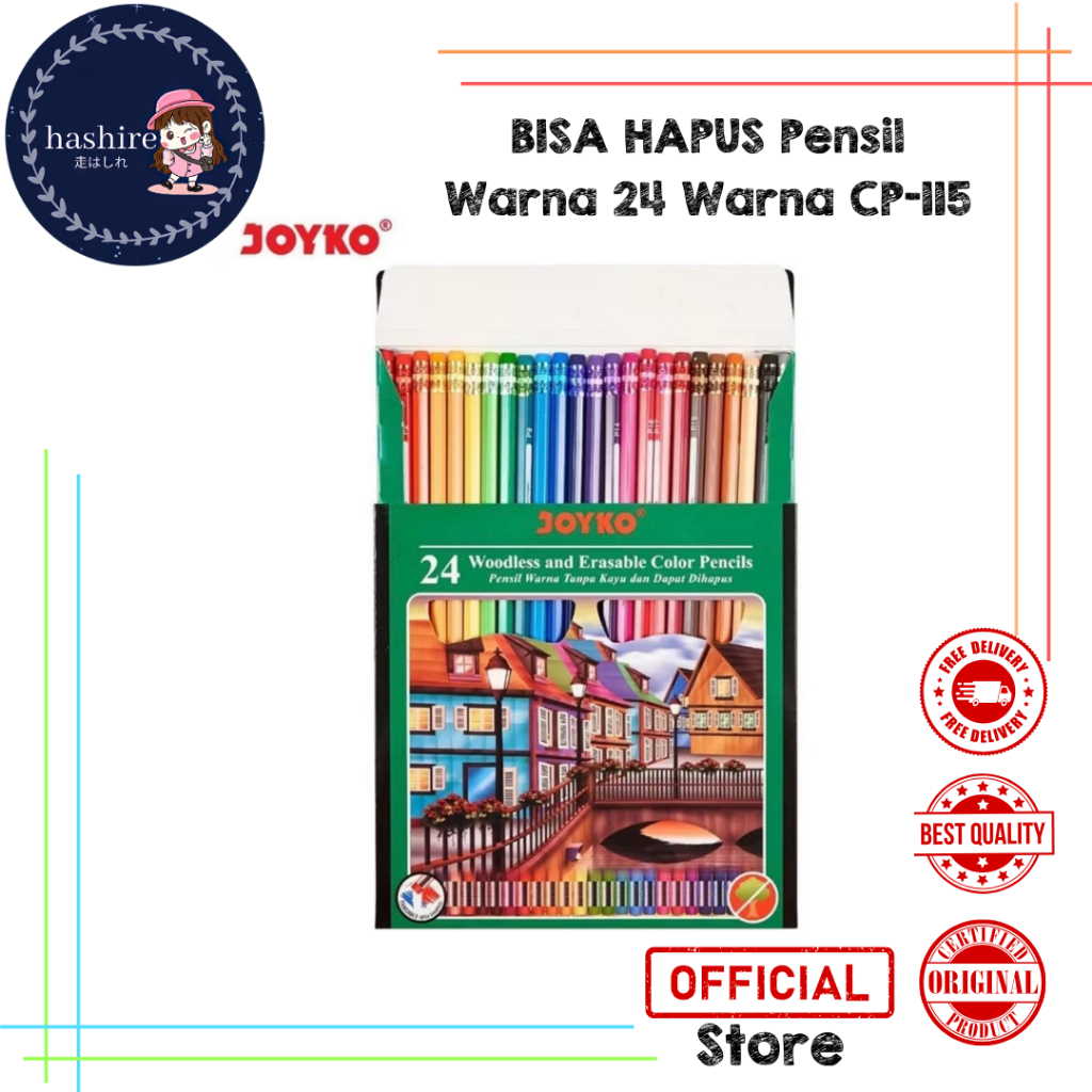 

BISA DIHAPUS Pensil Warna 24 Warna CP-115 Joyko / Pensil Warna Joyko 24 Warna Panjang