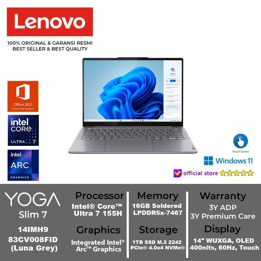 LENOVO YOGA Slim 7 OLED 14IMH9 83CV008FID Core Ultra 7 155H 16GB 1TB Intel Arc Graphics W11