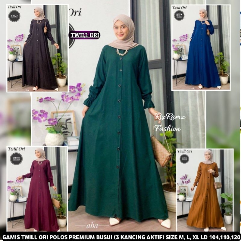 Gamis Twill Ori Polos Premium | Gamis Syari Busui Kancing Depan | Gamis Jumbo M-XL | Elegan & Nyaman