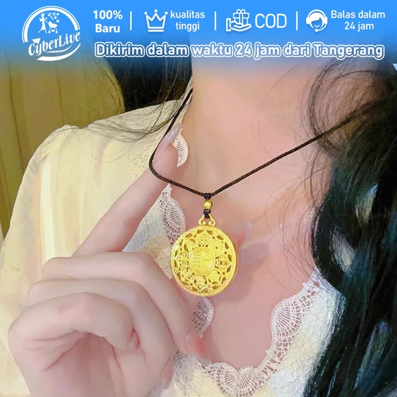 Sand Gold Necklace Eight Treasures Hollow Lotus Pendant Compass Pendant Kalung Bless For Safety And 