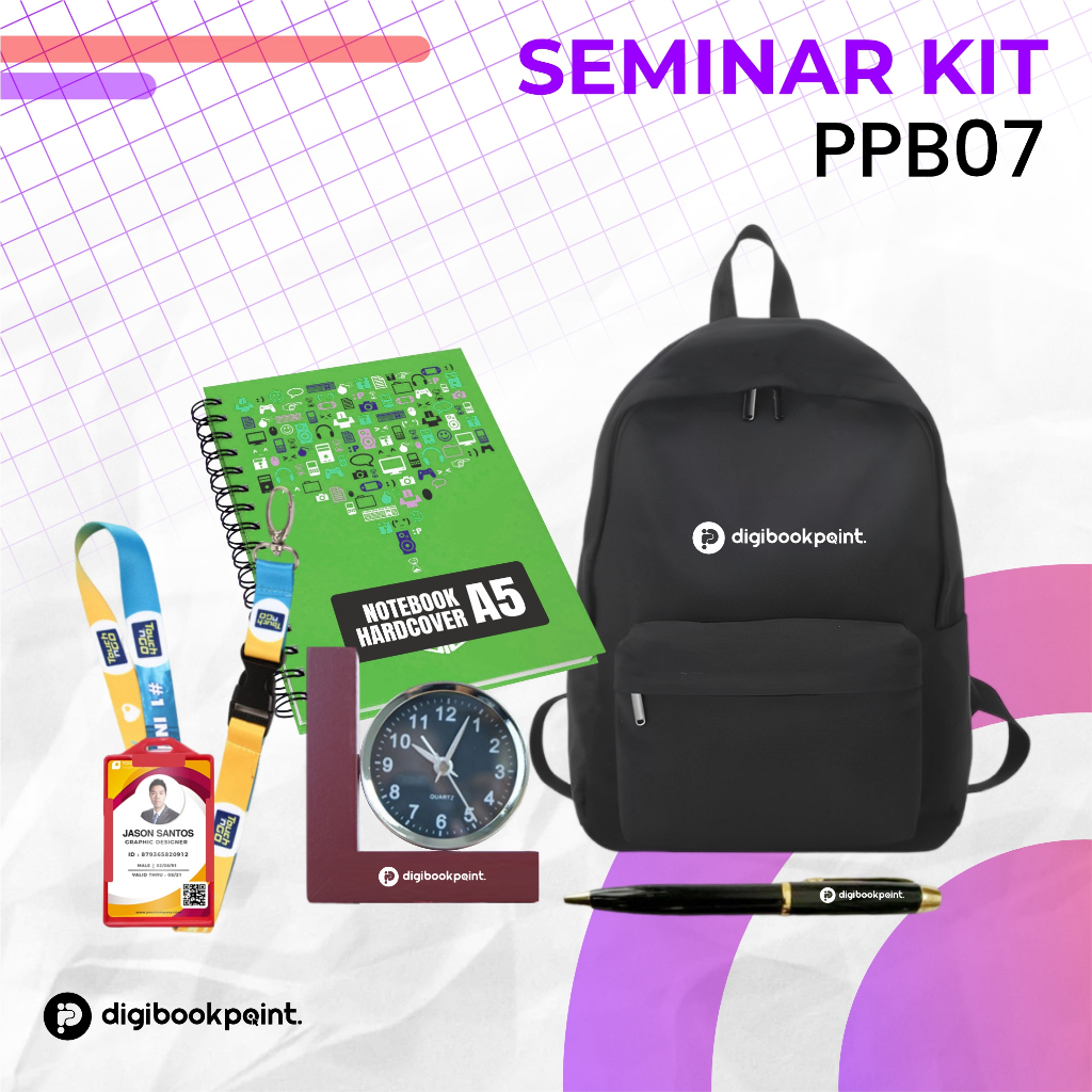 

Seminar Kit Custom PPB 7 | Backpack Cordura, Hard Cover Notebook , Pulpen Besi Grafir, Jam Meja Kayu, Paket Lanyard | Custom sesuai Desain