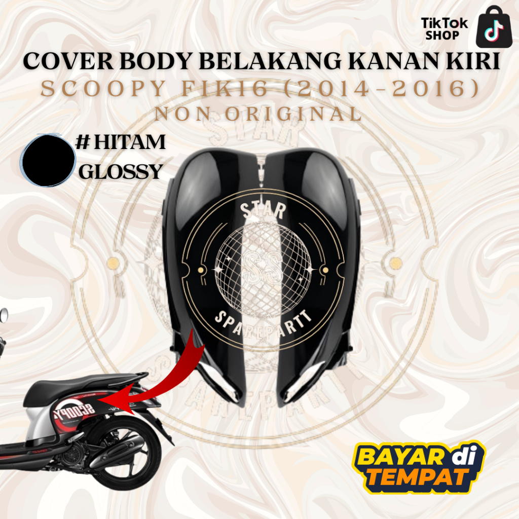 Cover Body Belakang SET Kanan-Kiri Scoopy FI K16 (2014-2016) Hitam Glossy-Non Original BERKUALITAS