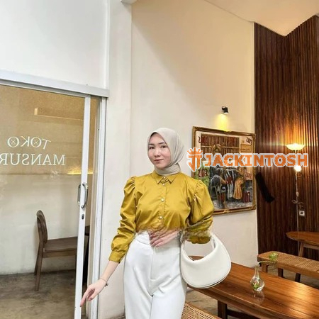 TERBARU Kemeja Blouse Wanita Model Lengan Puffy Motif Polos Bahan Katun Toyobo Premium