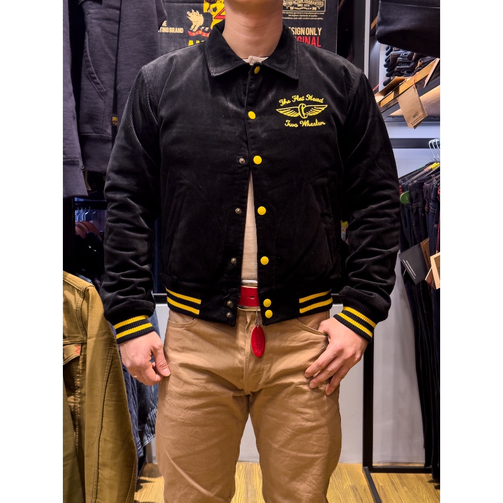 The Flat Head Corduroy Varsity Jacket - Black