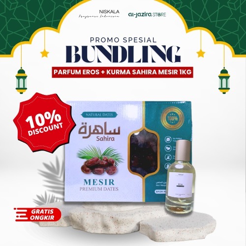 

AL-JAZIRA NEW SPECIAL BUNDLE - Paket Termurah Kurma Mesir 1KG + Parfum Eros By Niscala Disc 10%