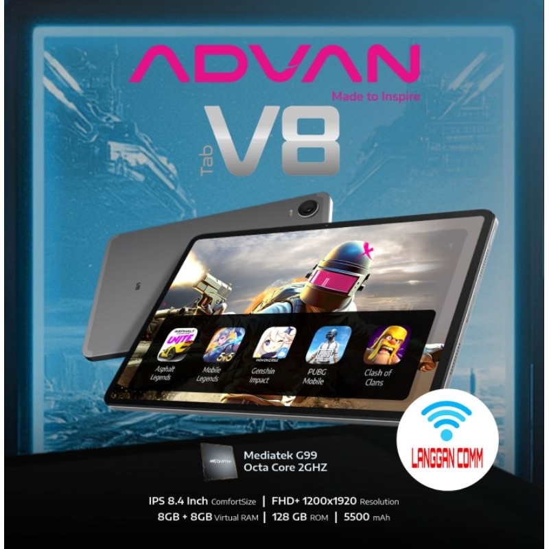Advan Tab V8 Gaming Tablet 8.4 Inch Mediatek Helio G99 Ram 8GB Rom 128GB UFS Android 14